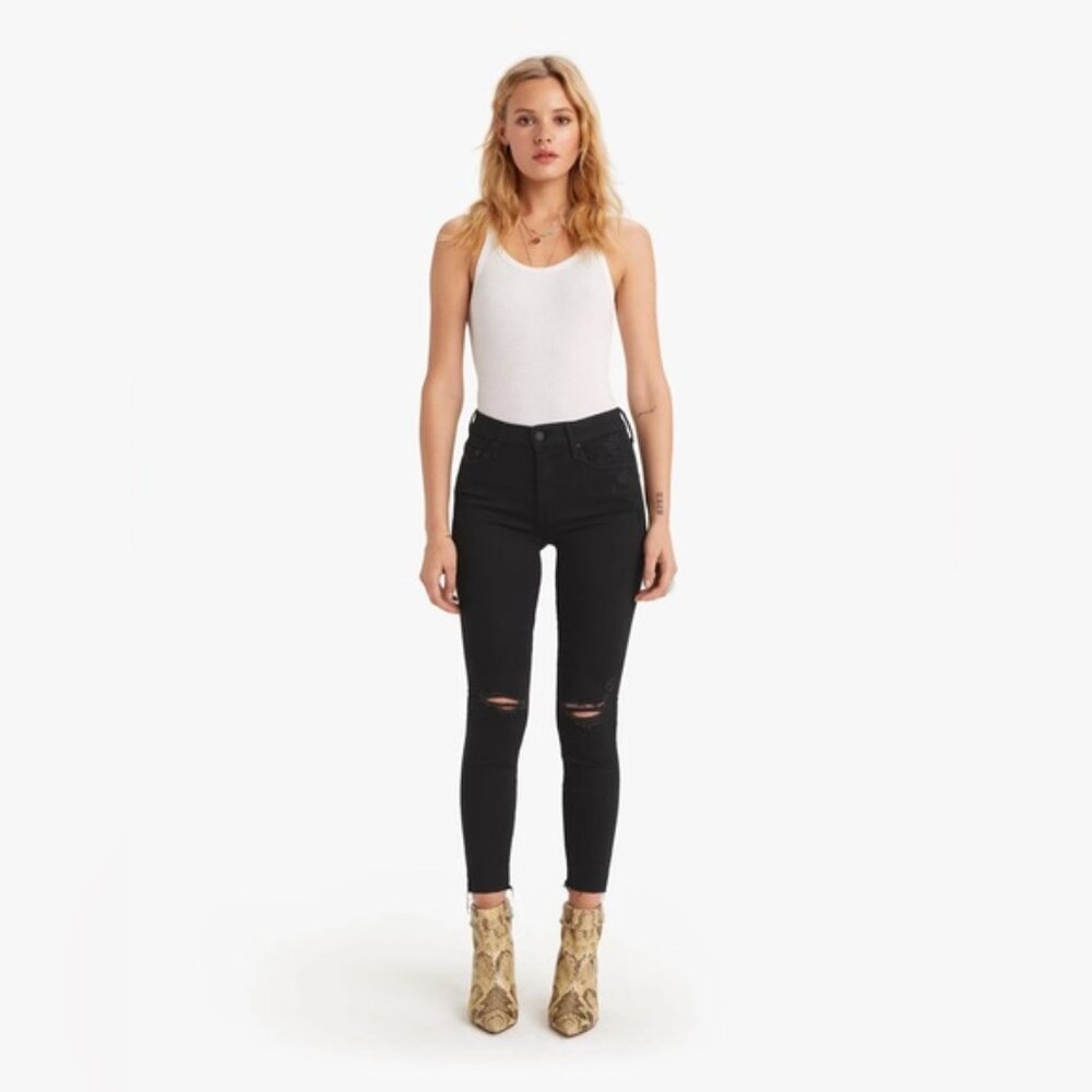 MOTHER The Looker Ankle Fray Guilty as Sin Skinny Jeans Black Size 25